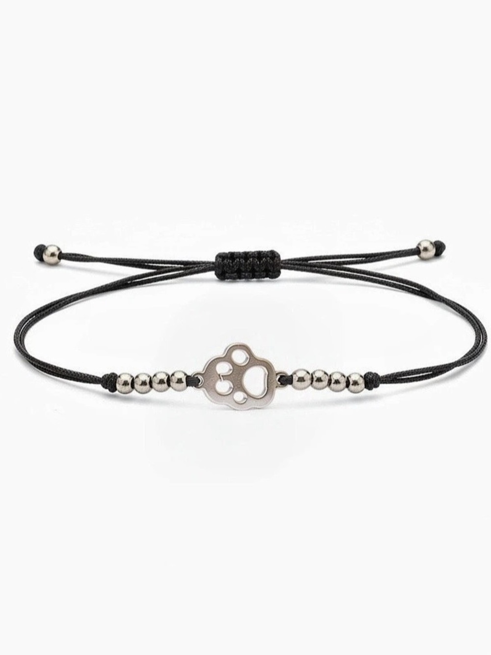 Bear Paw Charm Cord Bracelet in Black & Silver Like New